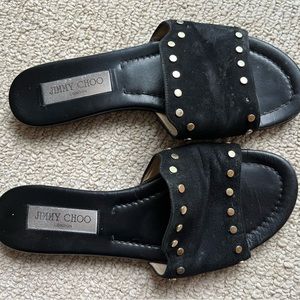 Well worn leather & suede sandals with metal studs. Jimmy Choo Women’s US 7.